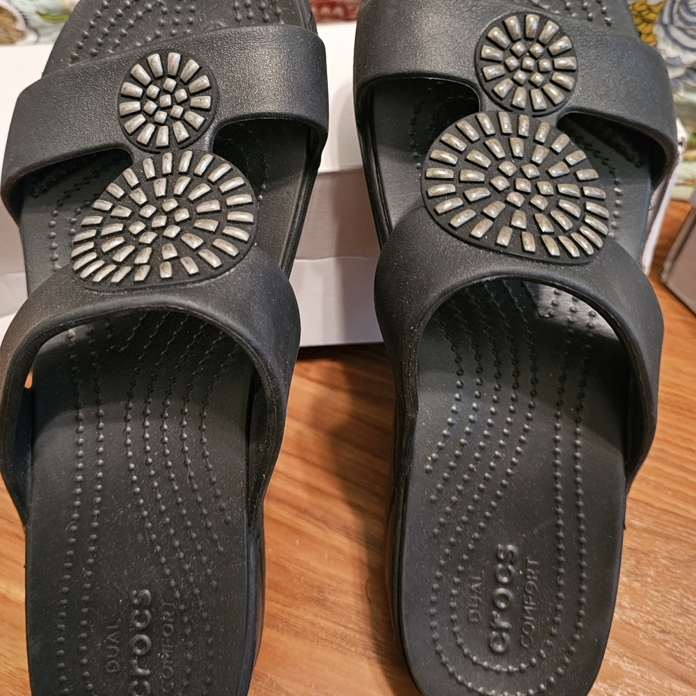CROCS Black Sandals with Double Strap Design